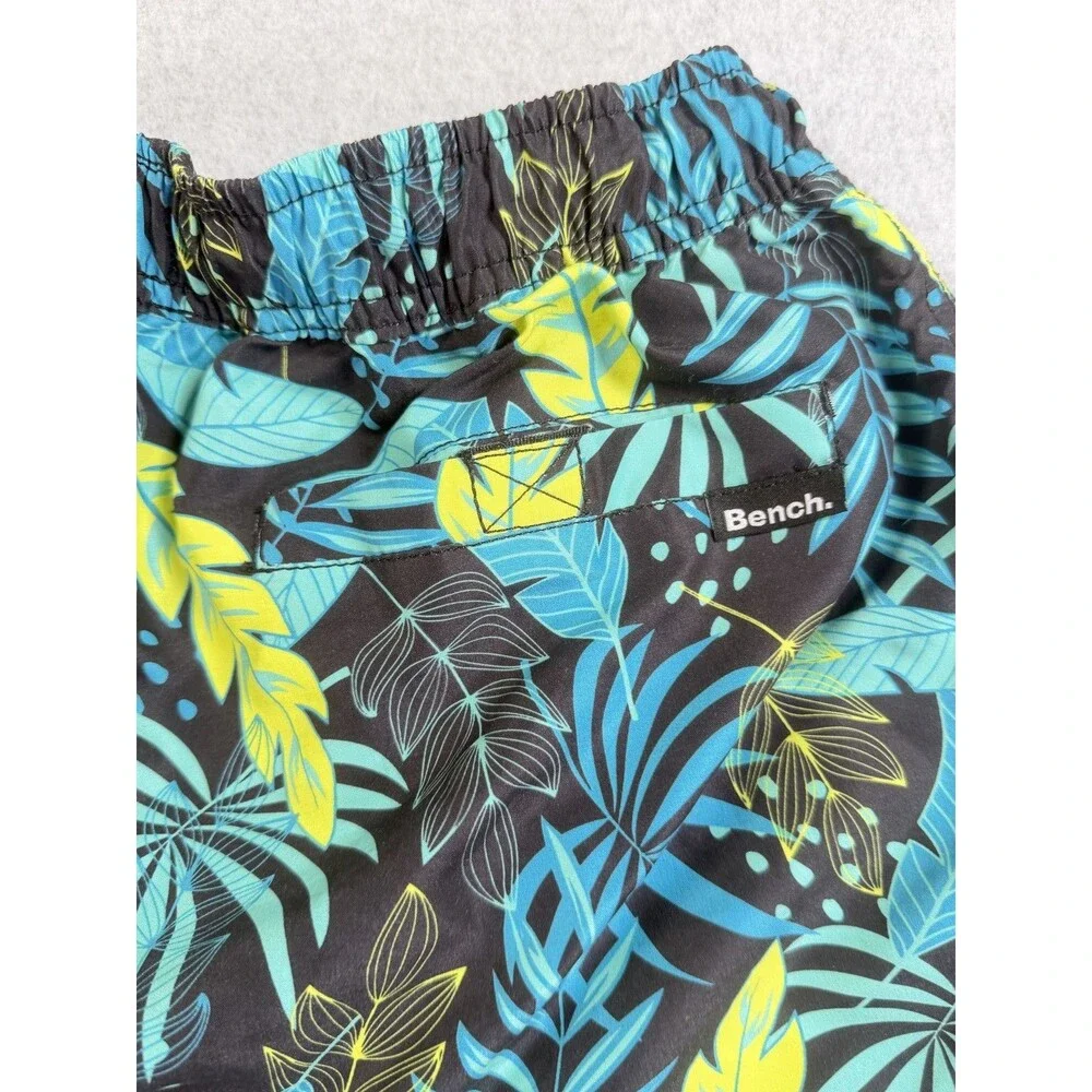 Bench Men's Swim Trunks Board Shorts M EU 50 Tropical Leaf Print Black Blue
